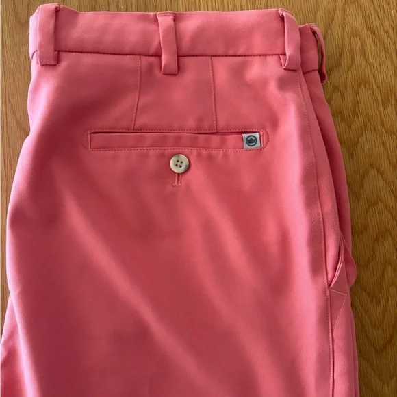 Peter Millar Shorts Men 36L Khaki Coral Res Salem Performance Flat Front Golf - Picture 5 of 10